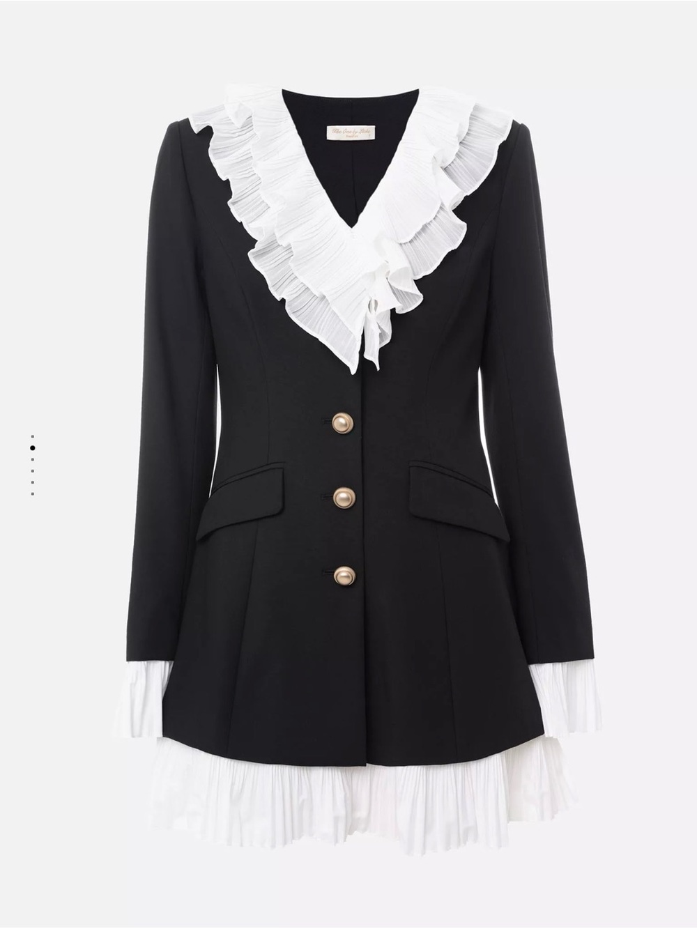 The One By LICHI Women's Black Blazer Dress with White Ruffle Trim Size Small